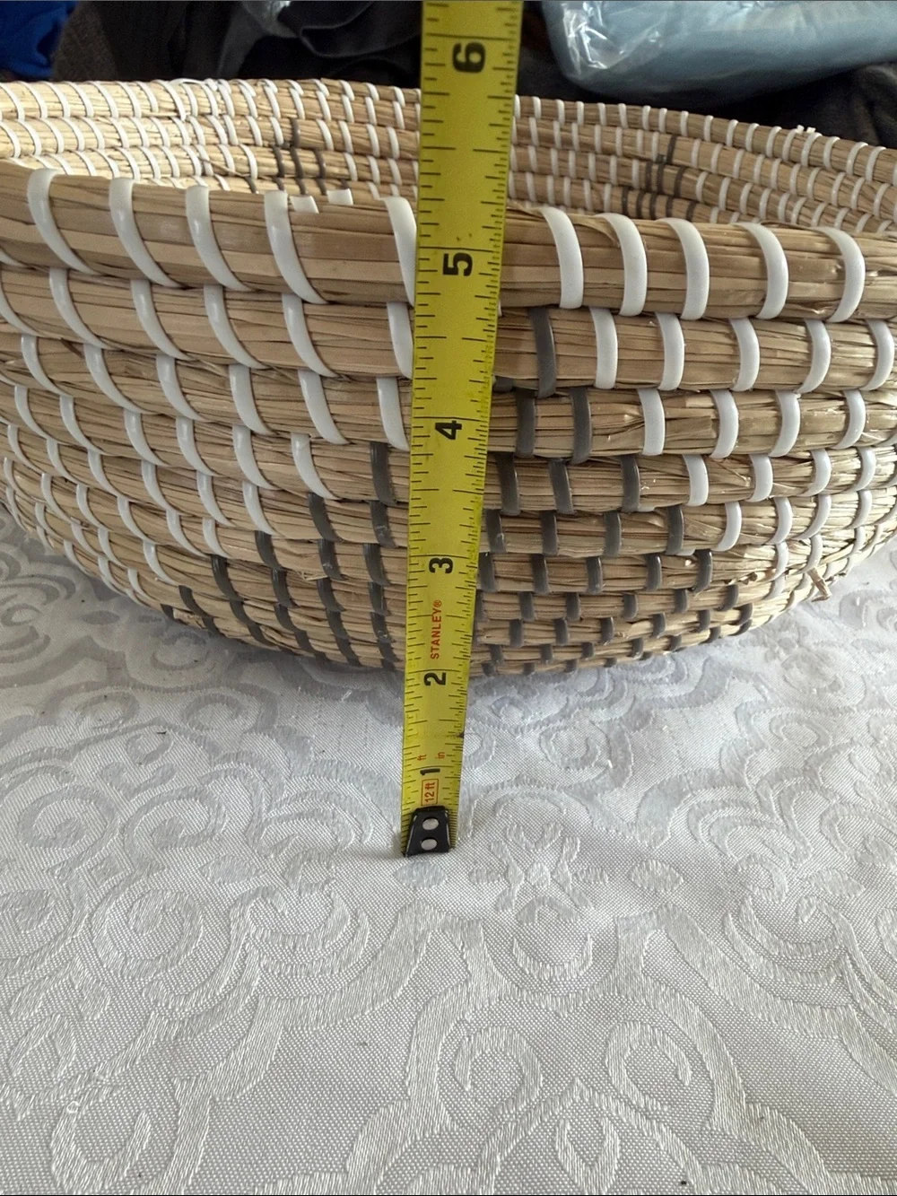 Natural Woven Basket Bowl - Tan, white & gray